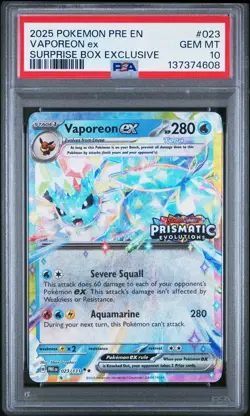 2025 Pokemon Prismatic Evolutions #023 Vaporeon Ex Stamped - PSA 10 - Image 1