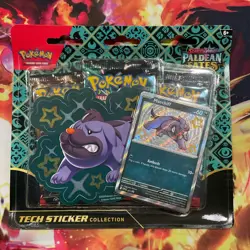 Pokemon Paldean Fates Tech Sticker Collection 3-Booster Packs Sealed (Maschiff) - Image 1