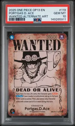 Portgas. D .Ace PSA 10 - OP13-119 - SP Wanted Poster Misprint - One Piece TCG - Image 1