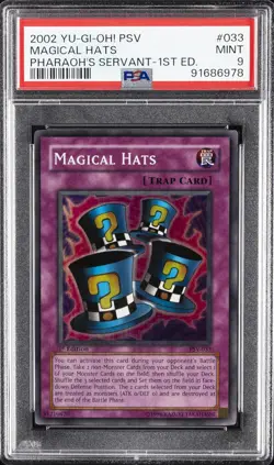 2002 YU-GI-OH! PSV-PHARAOH'S SERVANT 1ST ED #033 MAGICAL HATS PSA 9 - Image 1