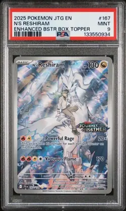 2025 POKEMON JTG EN-JOURNEY TOGETHER #167 N'S RESHIRAM STAMPED PROMO PSA 9 - Image 1