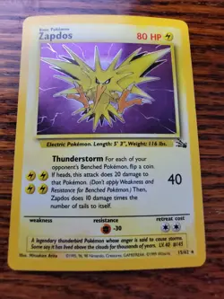 Zapdos 15/62 - Fossil Set - Rare Holo - Vintage WOTC Pokemon Card - LP - Image 1
