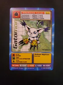 Gatomon Digimon TCG Card Shiny Gold Lettering 1st Edition 1999 BO-15 - Image 1