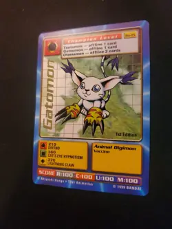 Gatomon Digimon TCG Card Shiny Gold Lettering 1st Edition 1999 BO-15 - Image 3