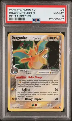 2005 POKEMON EX DELTA SPECIES #3 DRAGONITE-HOLO PSA 8 - Image 1