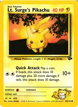 Pokemon TCG Lt. Surge's Pikachu 84/132 Gym Challenge Regular LP/MP - Image 1
