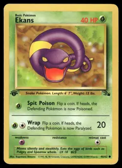 Pokemon Cards Ekans 46/62 1st Edition Fossil WOTC Common NM *1 - Image 1