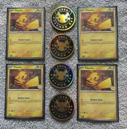 x4 Pikachu 2026 Pokemon Day Card and 2026 Pokemon day 30th Coin 051/162 w/sleeve - Image 1