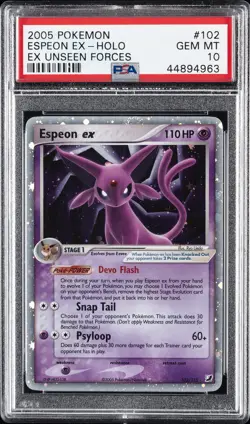 2005 POKEMON EX UNSEEN FORCES #102 ESPEON EX-HOLO PSA 10 - Image 1