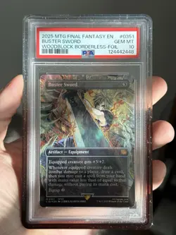 2025 MTG FINAL FANTASY WOODBLOCK BORDERLESS-FOIL #0351 BUSTER SWORD PSA 10 - Image 1
