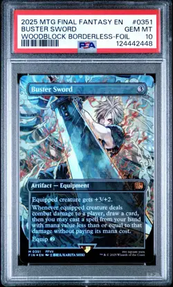 2025 MTG FINAL FANTASY WOODBLOCK BORDERLESS-FOIL #0351 BUSTER SWORD PSA 10 - Image 2