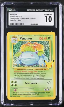 CGC GEM MINT 10 Venusaur Celebrations Classic Collection Pokemon Card 15/102 - Image 1