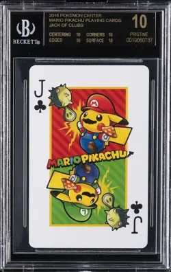 2016 MARIO PIKACHU PLAYING CARDS POKEMON CENTER JACK OF CLUBS BGS 10 BLACK LABEL - Image 1