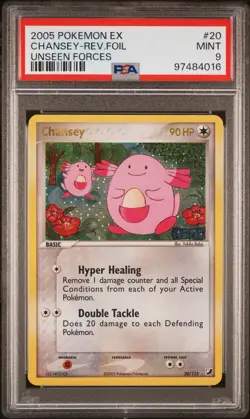 2005 POKEMON EX UNSEEN FORCES #20 CHANSEY-REVERSE FOIL PSA 9 - Image 1