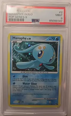 2009 Pokemon Pop Series 9 #2 Manaphy Cosmos Holo PSA 9 Mint With Swirl - Image 1