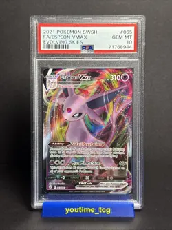 2021 Pokemon Sword & Shield Evolving Skies Fa Espeon Vmax #065 PSA 10 - Image 1