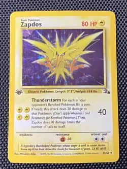 Zapdos 1st Edition 15/62 Holo WOTC Fossil Pokemon TCG 1999 - Image 1