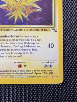 Zapdos 1st Edition 15/62 Holo WOTC Fossil Pokemon TCG 1999 - Image 4