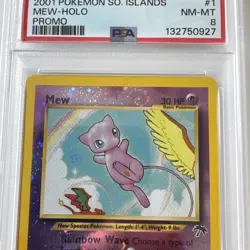 Pokemon TCG Southern Islands Mew 1/18 Reverse Holo PSA 8 - multiple swirls - Image 2