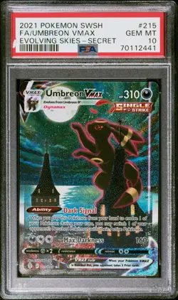 2021 Pokemon Evolving Skies Umbreon VMAX #215 FA Secret Rare PSA 10 Moonbreon - Image 1