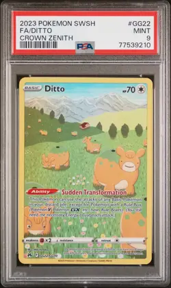 2023 Pokemon Sword & Shield Crown Zenith #GG22 Full Art Ditto PSA 9 MINT - Image 1