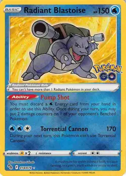 Radiant Blastoise 018/078 Radiant Rare Pokemon GO Pokemon NM - Image 1