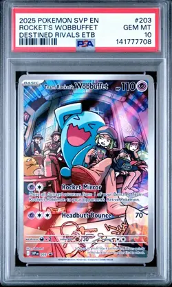 Pokemon Destined Rivals Black Star Promo Team Rockets Wobbuffet Card 203 PSA 10 - Image 1