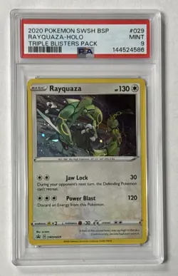 2020 Pokemon SWSH BSP Triple Blister Pack #029 Rayquaza Holo PSA 9 MINT - Image 1