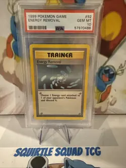 1999 POKEMON GAME BASE SET 92 ENERGY REMOVAL PSA 10 GEM MINT - Image 1