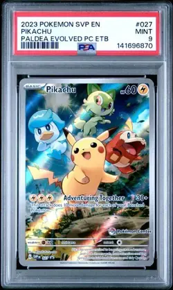 2025 POKEMON PALDEA EVOLVED ETB BLACK STAR PROMO #027 PIKACHU PSA 9 - Image 1