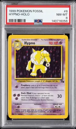 1999 POKEMON FOSSIL #8 HYPNO-HOLO PSA 8 - Image 1