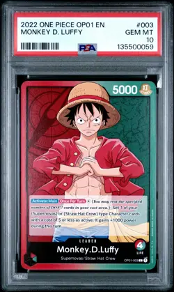 2022 ONE PIECE OP01-ROMANCE DAWN 003 MONKEY D. LUFFY PRE ERRATA PSA 10 GEM MINT - Image 1