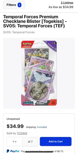 Pokemon TCG Blister w/ Togekiss 1 Temporal Forces, Blister Pack Temporal Forces - Image 4