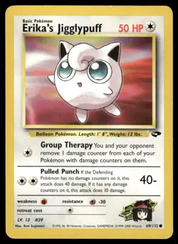 Pokemon Cards Erika's Jigglypuff 69/132 Unlimited Gym Challenge WOTC Common LP - Image 1