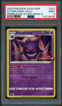 Carte Pokemon Ectoplasma STAFF Prerelease SWSH241 PSA 9 Promo SWSH Francais - Image 1