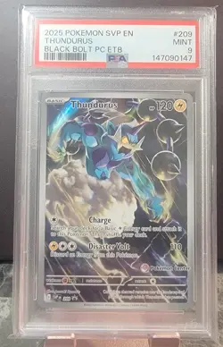 2025 Pokemon TCG Thundurus 209 Black Bolt Pokemon Center ETB Promo PSA Mint 9 - Image 1