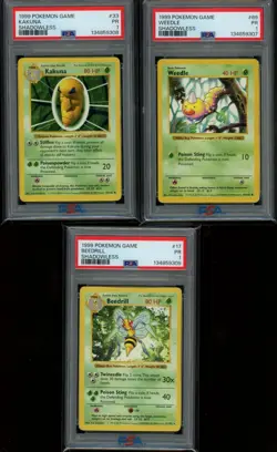 PSA 1 Sequential Shadowless Weedle, Kakuna, Beedrill Base Set Pokemon 1999 - Image 1