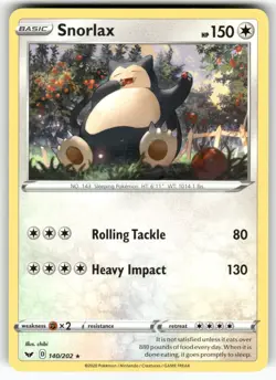 Snorlax SWSH01: Sword & Shield Base Set Rare Pokemon Near Mint or Better - Image 1