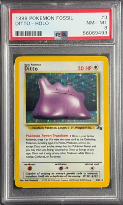 Pokemon Card Ditto Holo 3/62 PSA 8 Fossil - Image 1