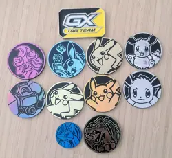 Pokemon TCG Flip Coins Lot Of 10 Coins + 1 GX Tag Team Marker | 1 Duplicate - Image 1