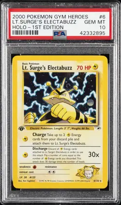 2000 POKEMON GYM HEROES HOLO-1ST ED #6 LT. SURGE'S ELECTABUZZ PSA 10 - Image 1