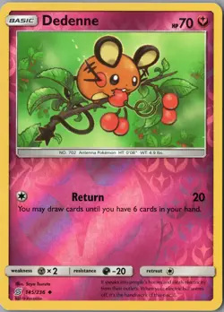 Dedenne Uncommon SM - Unified Minds 145/236 NM Reverse Holofoil - Pokemon - Image 1