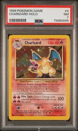 1999 POKEMON BASE SET UNLIMITED #4 CHARIZARD-HOLO PSA 7 - Image 1