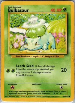 Bulbasaur 44/102 Non Holo Base Set - Pokemon Card - MP - Image 1