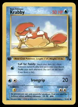 Pokemon Cards Krabby 51/62 1st Edition Fossil WOTC Common NM - Image 1