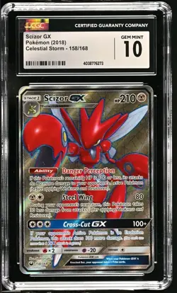 CGC 10 2018 Pokemon Sun & Moon Celestial Storm Scizor GX Full Art 158/168 Lo Pop - Image 1