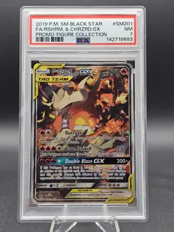 2019 POKEMON SM BLACK STAR PROMO #SM201 FULL ART/RESHIRAM & CHARIZARD GX PSA 7 - Image 1