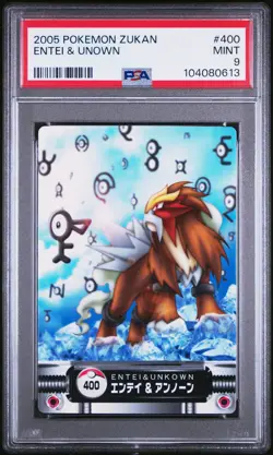 2005 CARDDASS POKEMON ADVANCED GENERATION ZUKAN CARD #400 ENTEI & UNOWN PSA 9 - Image 1