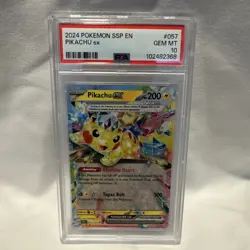 Pokemon TCG Pikachu ex Double Rare Sv08: Surging Sparks Holo PSA 10 057/191 2024 - Image 1