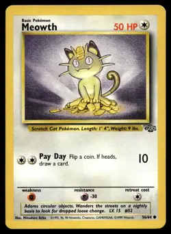 Meowth 56/64 Pokemon Card Jungle Common 50 HP Lighlty Played H38 - Image 1